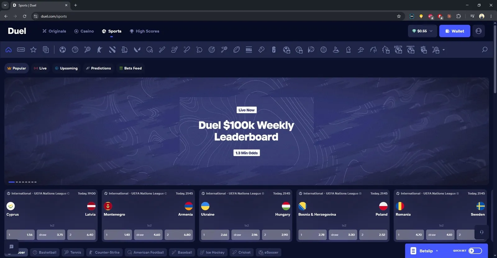 Duel sportsbook with UEFA Nations League odds