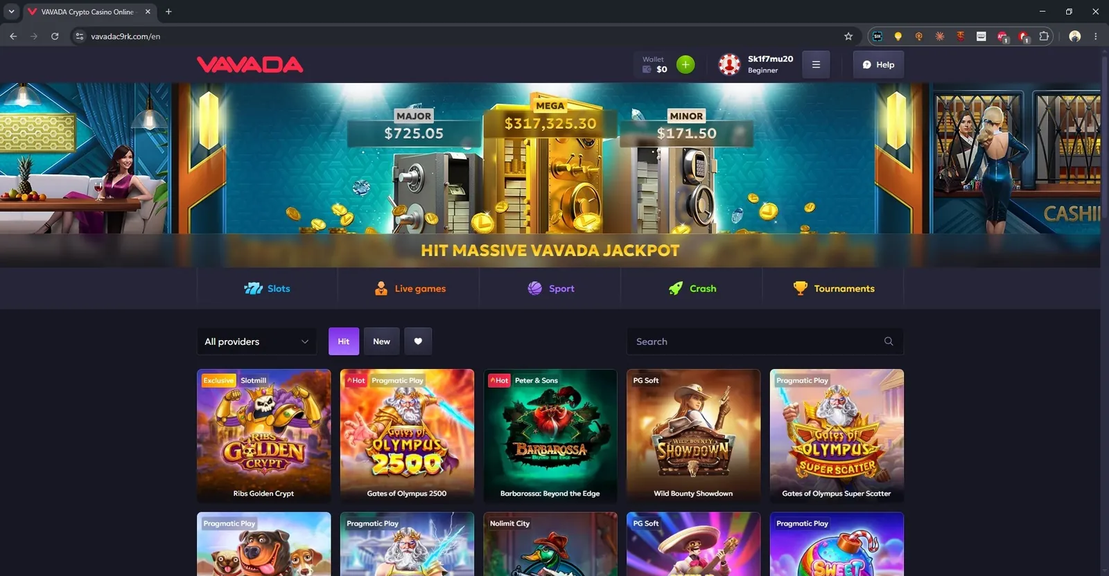 Vavada casino home page with jackpots