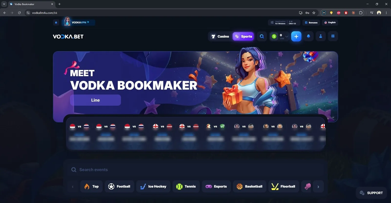 Vodka Bet sportsbook home page